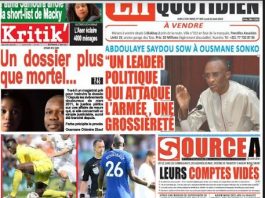 La une des journaux du 22 Août: Affaire Adji Sarr, un dossier plus que mortel; Boulette de Mendy, Koulibaly expulsé; Saydou Sow à Sonko » un leader politique qui attaque l’armée, une grossièreté »; Défilé dans les commissariats, des abonnés de wave, leurs comptes est vidés