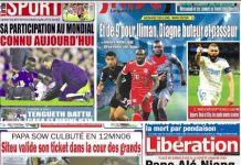 La une des journaux du 7 Novembre: Grosse inquiétude pour Idrissa Gana Gueye, blessé, sa participation au mondial connu aujourd’hui; Weekend des lions, Mané décisif, et de 9 pour Lliman, Diagne buteur et passeur; Papa Sow culbuté en 12MN06, Siteu valide son ticket dans la cour des grands; Placé en garde à vue à la sûreté urbaine hier, Pape Alé Niang, une arrestation rocambolesque