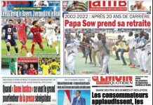 La une des journaux du 08 Novembre : C1 deux gros chocs en 8eme de finale, le PSG prend le Bayern, Liverpool tire Real ; 2002-2022 après 20 ans de carrière, Papa Sow prend sa retraite ; attestation de patron de presse et de journalistes d’investigations, Sidy Lamine Niasse, Madiambal Diagne, Alioune Badara Fall, Pape Alé Niang, quand « Dame justice» se veut le grand pourfendeur de la presse sénégalaise ; baisse des prix des denrées et des loyers, les consommateurs applaudissent, les économistes tempèrent