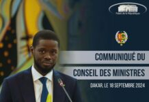 Intégralité communiqué du Conseil des ministres du Mercredi 18 Septembre 2024