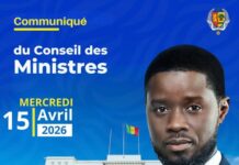 COMMUNIQUE DU CONSEIL DES MINISTRES DU MERCREDI 15 AVRIL 2026